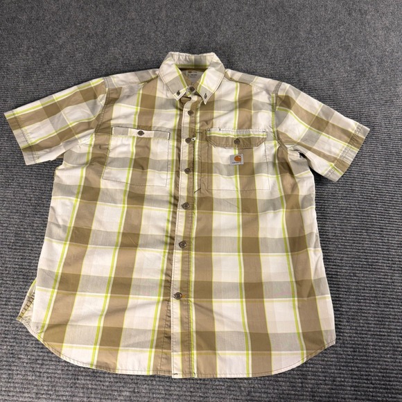 Carhartt Other - Carhartt Mens Force Relaxed Fit Plaid Short Sleeve Button Down Shirt Tan Green L